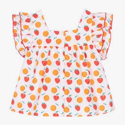 Mitty James-Girls White & Orange Cotton Fruit Blouse | Childrensalon Outlet