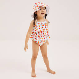 Mitty James-مايّو كشكش لون أبيض بطبعة ملونة للبنات | Childrensalon Outlet