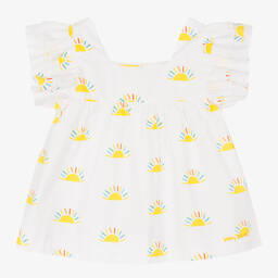 Mitty James-Girls White & Yellow Cotton Sunshine Blouse | Childrensalon Outlet