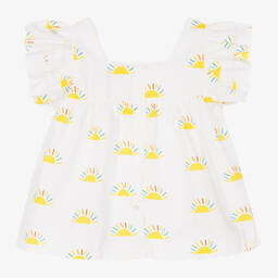 Mitty James-Girls White & Yellow Cotton Sunshine Blouse | Childrensalon Outlet