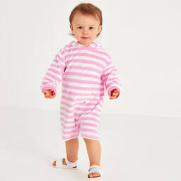 Mitty James-Розовый махровый ромпер в полоску для малышей | Childrensalon Outlet