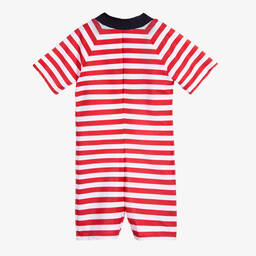 ميتي جيمس-بدلة واقية من الشمس لون أحمر و أبيض مقلم (UPF 50+) | Childrensalon Outlet