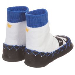 موكيس-سليبرز مزيج قطن صديق للبيئة لون أبيض وأزرق | Childrensalon Outlet