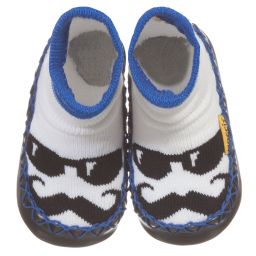 موكيس-سليبرز مزيج قطن صديق للبيئة لون أبيض وأزرق | Childrensalon Outlet