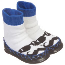 موكيس-سليبرز مزيج قطن صديق للبيئة لون أبيض وأزرق | Childrensalon Outlet