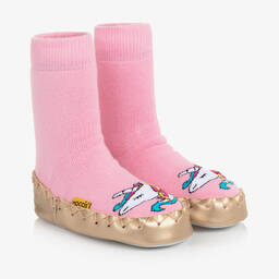 Moccis-Pink & Gold Slipper Socks | Childrensalon Outlet