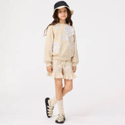Molo-Beige Twill Ruffle Girl Shorts | Childrensalon Outlet