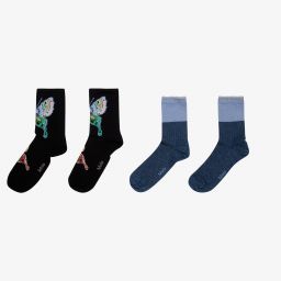 مولو-جوارب قطن محبوك لون كحلي وأسود للبنات (عدد 2) | Childrensalon Outlet