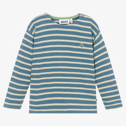 Molo-Blue & Ivory Striped Knit Cotton Top | Childrensalon Outlet