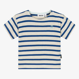 Molo-Blue Striped Organic Cotton Knit T-Shirt | Childrensalon Outlet