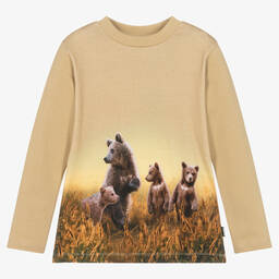 Molo-Boys Beige Cotton Bear Print Top | Childrensalon Outlet