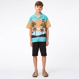 Molo-Boys Blue & Beige Tropical Cotton Shirt | Childrensalon Outlet