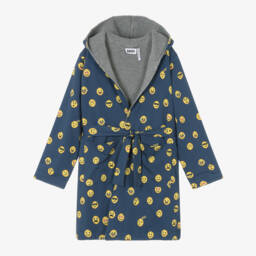 مولو-روب هودي بطبعة إيموجي قطن عضوي لون أزرق للأولاد | Childrensalon Outlet