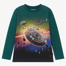 Molo-Boys Green Cotton Space Print Top | Childrensalon Outlet