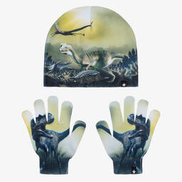 مولو-طقم قبعة وقفّازات جيرسي لون أخضر للأولاد | Childrensalon Outlet