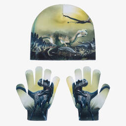 مولو-طقم قبعة وقفّازات جيرسي لون أخضر للأولاد | Childrensalon Outlet