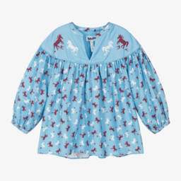 Molo-بلوزة بناتية زرقاء بطبعة الفروسية | Childrensalon Outlet