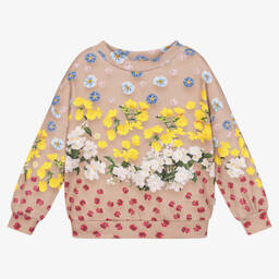 Molo-Girls Beige Cotton Floral Sweatshirt | Childrensalon Outlet