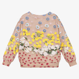 Molo-Girls Beige Cotton Floral Sweatshirt | Childrensalon Outlet