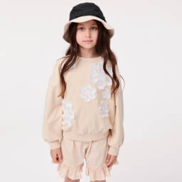 Molo-Girls Beige Floral Organic Sweatshirt | Childrensalon Outlet