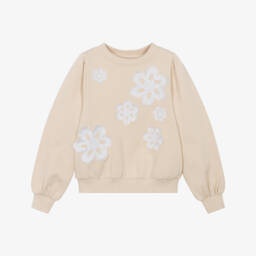 Molo-Girls Beige Floral Organic Sweatshirt | Childrensalon Outlet