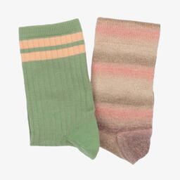 Molo-Бежевые и зеленые носки в полоску (2пары) | Childrensalon Outlet