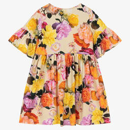 Molo-Бежево-оранжевое хлопковое платье с розами | Childrensalon Outlet