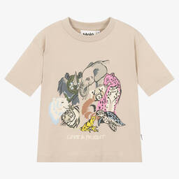 Molo-Girls Beige Organic Cotton T-Shirt | Childrensalon Outlet