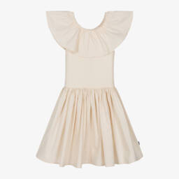 Molo-Girls Beige Ruffle Cotton Dress | Childrensalon Outlet