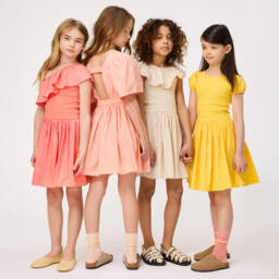 Molo-Girls Beige Ruffle Cotton Dress | Childrensalon Outlet