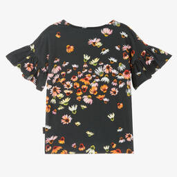 Molo-Girls Black Cotton Floral T-Shirt | Childrensalon Outlet