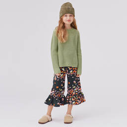 Molo-Girls Black Cotton Floral Trousers | Childrensalon Outlet