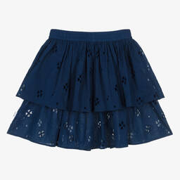 Molo-Girls Blue Broderie Anglaise Organic Cotton Skirt | Childrensalon Outlet