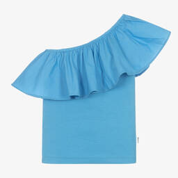 Molo-Girls Blue Cotton One-Shoulder Top | Childrensalon Outlet