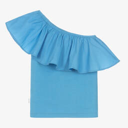 Molo-Girls Blue Cotton One-Shoulder Top | Childrensalon Outlet
