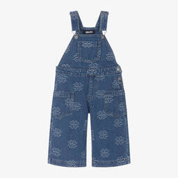 Molo-Girls Blue Denim Flower Print Dungarees | Childrensalon Outlet