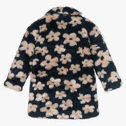 Molo-Girls Blue Floral Faux Fur Coat | Childrensalon Outlet