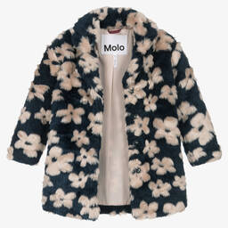 Molo-Girls Blue Floral Faux Fur Coat | Childrensalon Outlet
