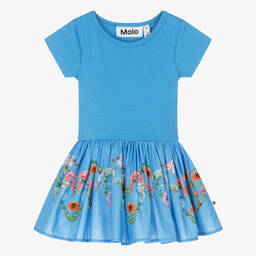 Molo-Girls Blue Floral Organic Cotton Dress | Childrensalon Outlet