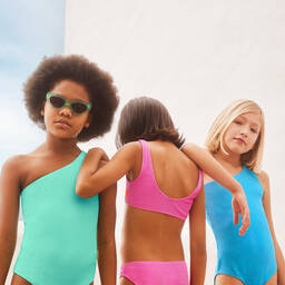 Molo-Girls Blue One-Shoulder Swimsuit (UPF50+) | Childrensalon Outlet