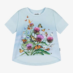 Molo-Girls Blue Organic Cotton T-Shirt | Childrensalon Outlet
