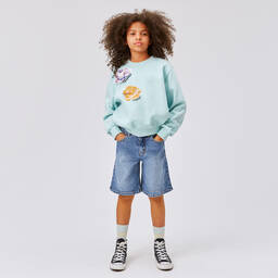 Molo-Голубой свитшот с цветами из пайеток | Childrensalon Outlet