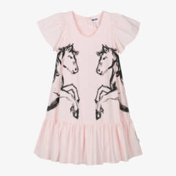 Molo-Girls Blush Cotton Horse Print Dress | Childrensalon Outlet