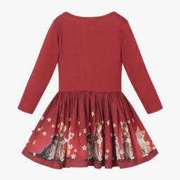 Molo-Girls Burgundy Kitten Print Dress | Childrensalon Outlet