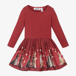 Molo-Girls Burgundy Kitten Print Dress | Childrensalon Outlet