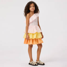 Molo-Girls Charming Pink & Yellow Ruffle Dress | Childrensalon Outlet
