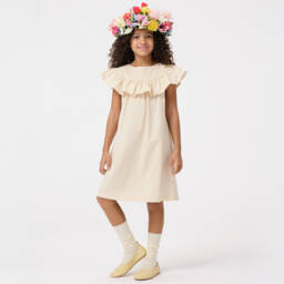 Molo-Girls Classic Sand Cotton Frock | Childrensalon Outlet