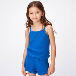 Molo-Girls Cobalt Blue Knitted Cotton Shorts | Childrensalon Outlet