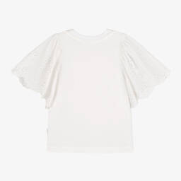 Molo-تيشيرت أبيض ناصع للبنات بتطريز أنيق | Childrensalon Outlet