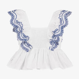 Molo-Белый хлопковый топ с ажурной вышивкой для девочек | Childrensalon Outlet